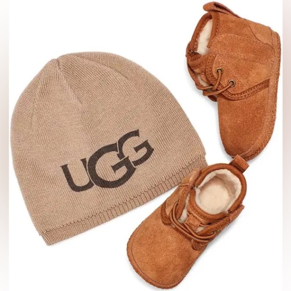 UGG Brown Baby Hat and Booties Set